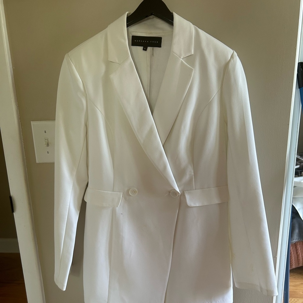 White blazer romper with buttons. Worn once for a bachelorette dinner.